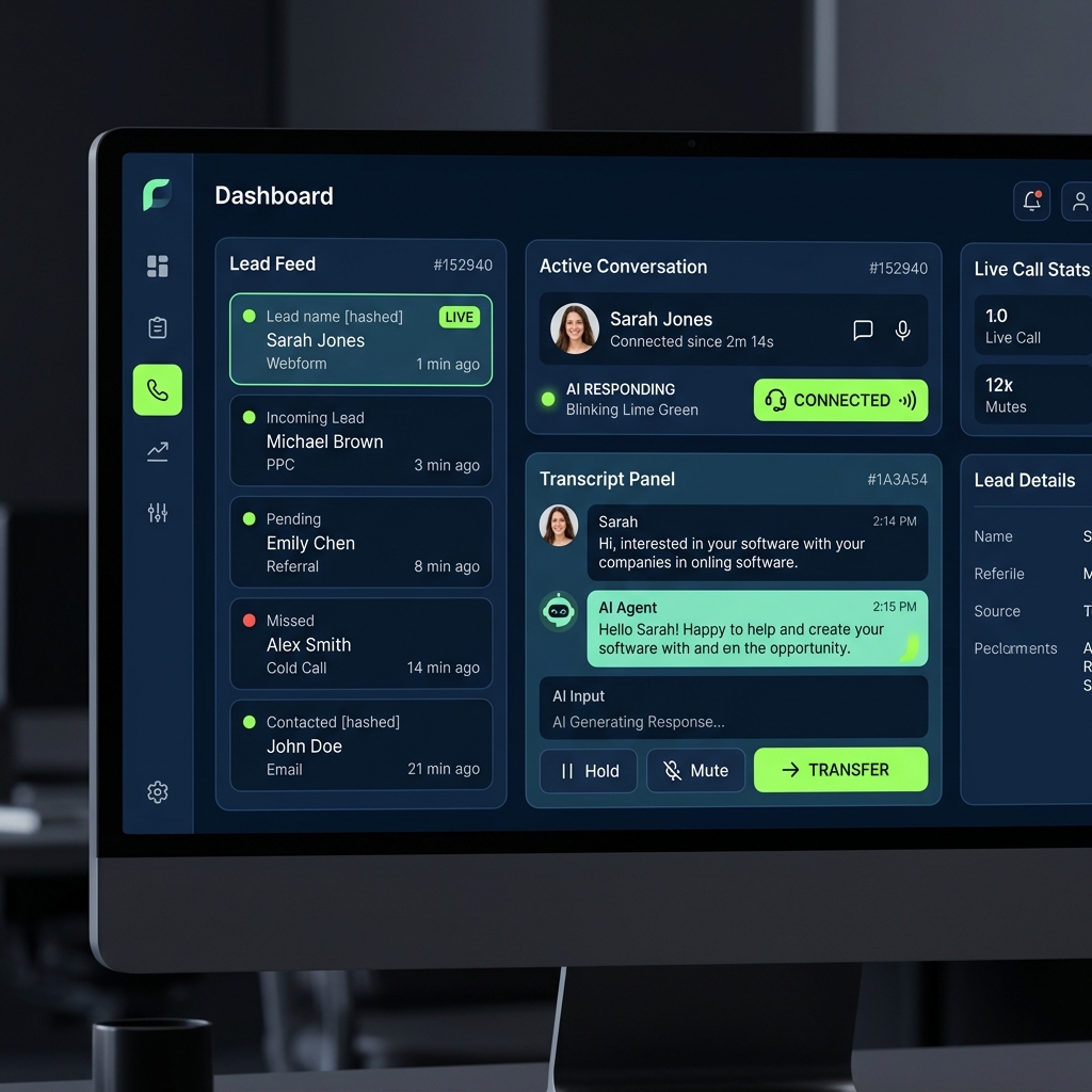 LeadCall AI Dashboard showing live lead monitoring and instant callback system